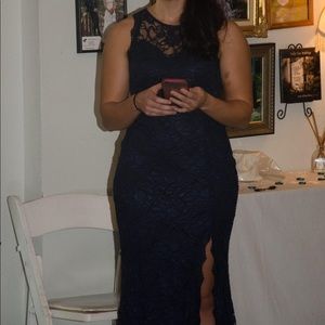 Navy lace bridesmaid dress